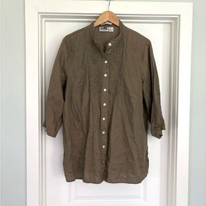 Edward 100% Irish Linen Embroidered 3/4 Sleeve Button Up Shirt Size 3XL